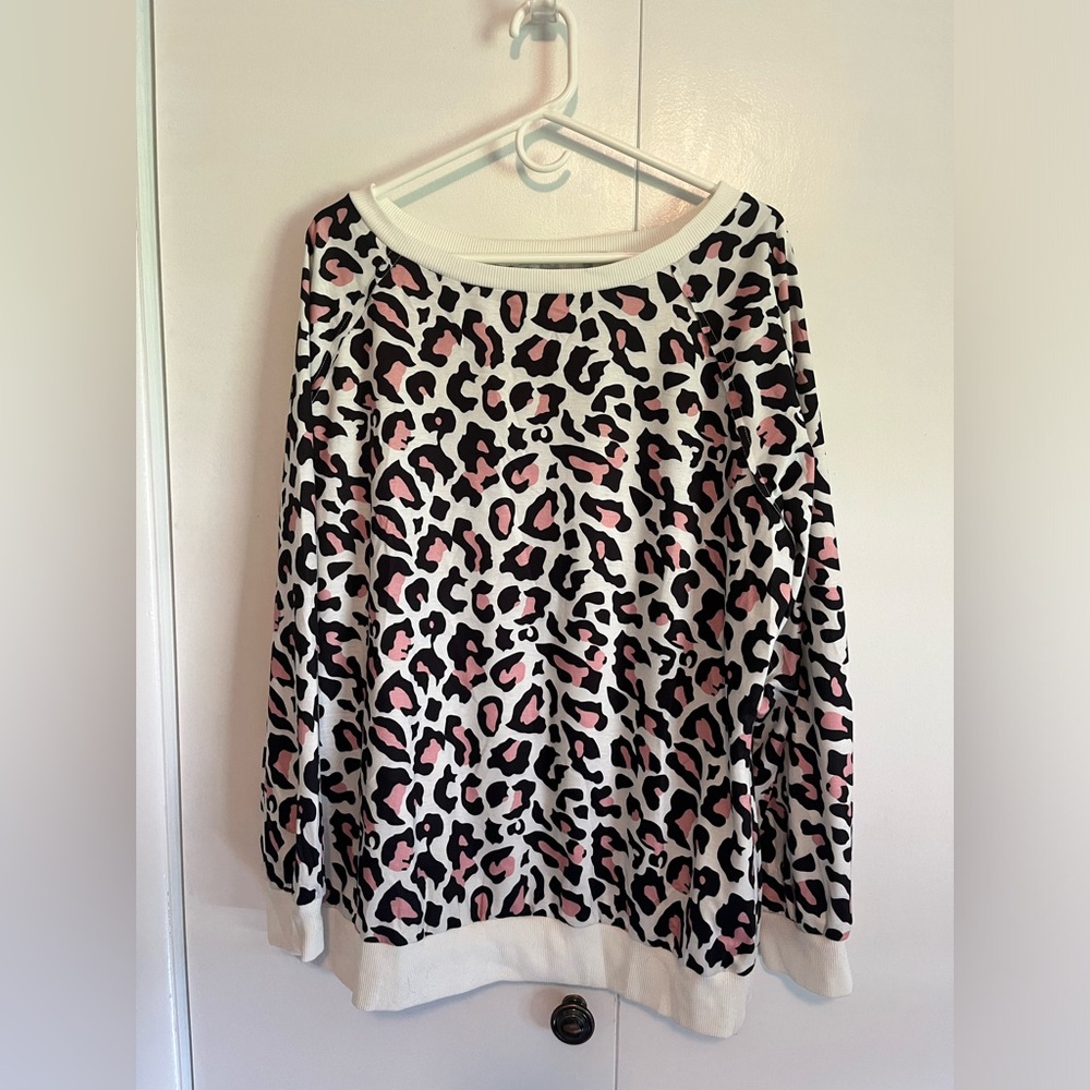 Light Weight Animal-Print Boatneck Sweatshirt